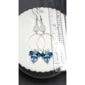 Artisan earrings  083# bohemian Czech crystal, hand forged hoops silver Silver